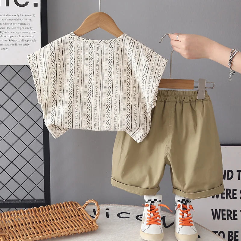 2026 Summer Baby Boys Clothing Set Wave Stripe Tee And Shorts 2 Pcs Kids Clothes Suit Boys Tracksuit