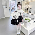 2026 summer Girls set Clothes teenager bow short sleeve t-shirt + Pleated mini tiered layered skirt 4 5 8 10 11 12 year fashion