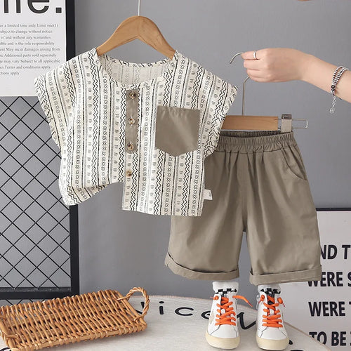 2026 Summer Baby Boys Clothing Set Wave Stripe Tee And Shorts 2 Pcs Kids Clothes Suit Boys Tracksuit