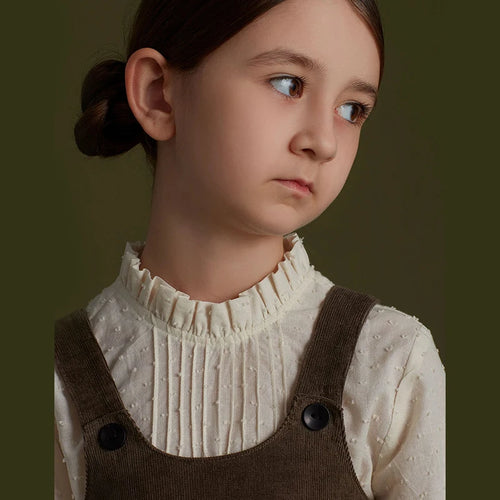 2026 Autumn New Retro Corduroy Adjustable Straps Dress Girls Casual Loose Sleeveless Ruched Dresses Children's Clothing