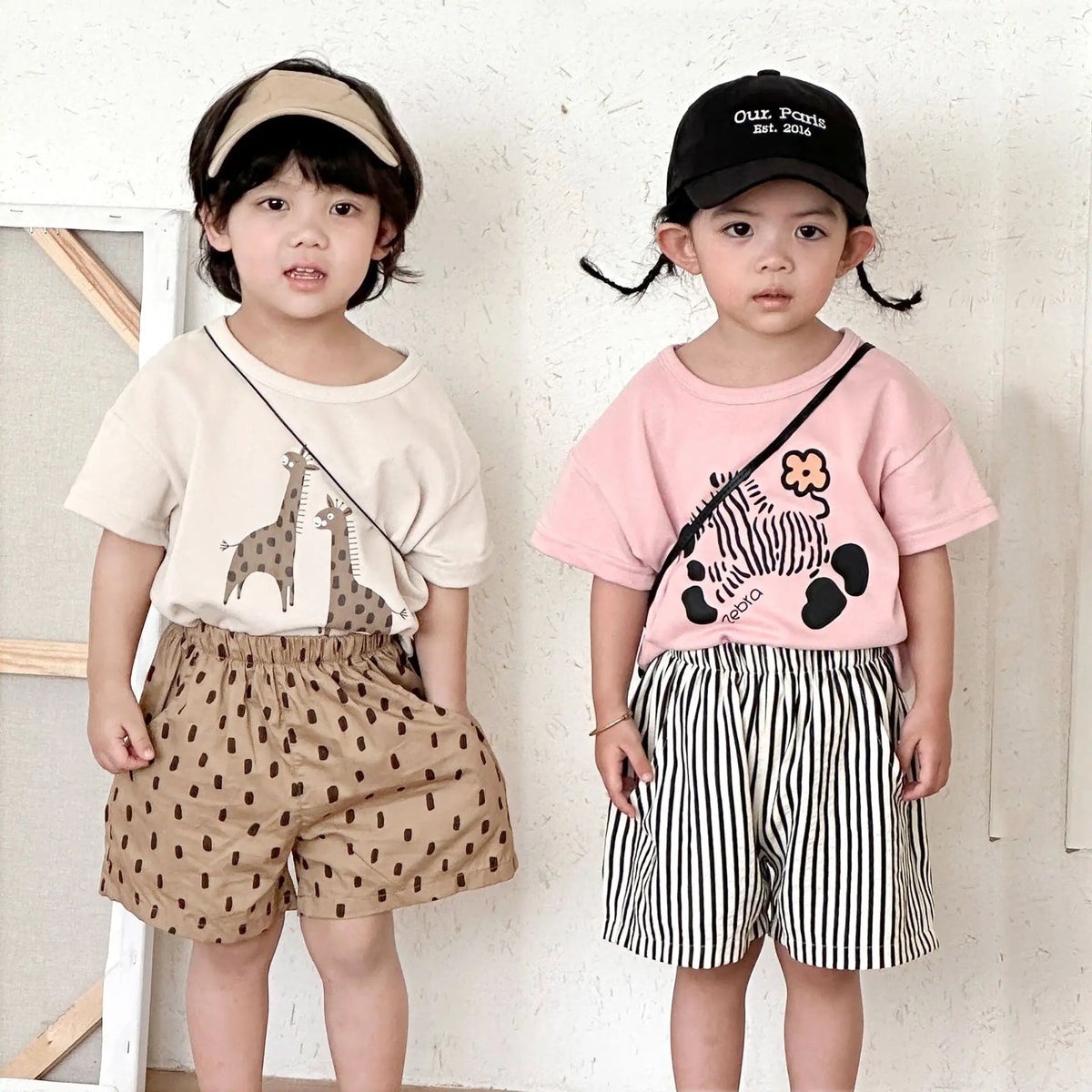 2026 Summer New Kids Clothing Set Giraffe Print Tee And Shorts 2 Pcs Boys Track Suit Girls Tee Suit